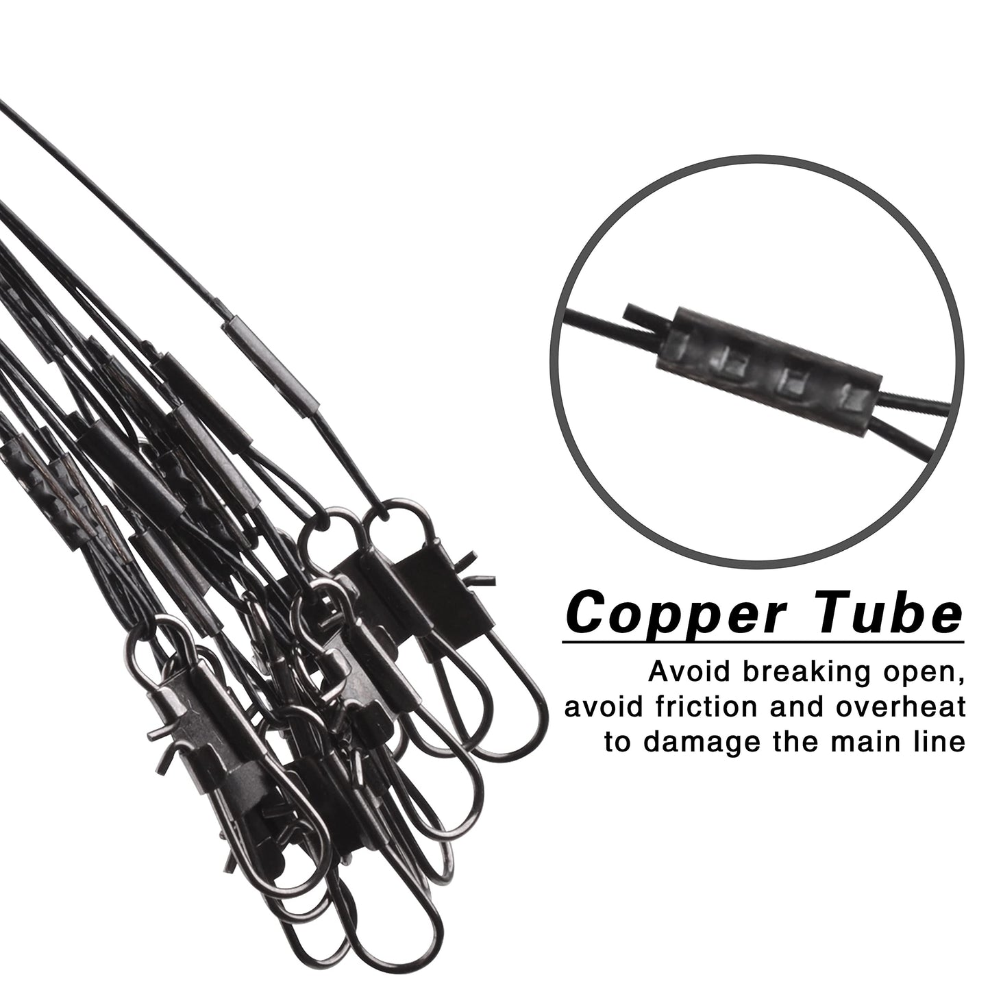 Fishing Leader Rigs Saltwater Tackle Rigs with Swivels Snaps, High Strength Wire Leaders Rigging Surf Fishing Gear Equipment for Lures Bait Hooks Catfish Walleye, Black, 2arm, 12pcs