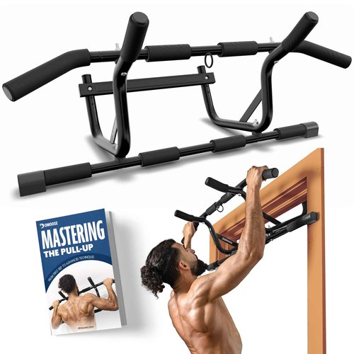 DMoose Pull Up Bar for Doorway - Upto 250 Lbs Capacity, Chin Up Bar with No Screwing & No Slipping Hanging Bar with Padded Handles for Strength Training, Door Frame Pullup Bar with Installation Guide (Black)