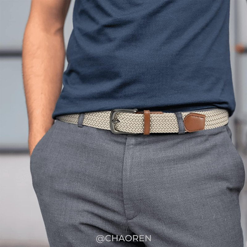 Men's Braided Stretch Golf Belt - Versatile 1 3/8" Casual Style for Pants & Shorts