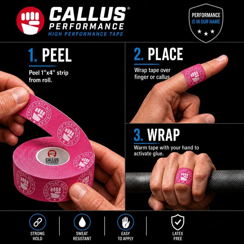 Callus Performance Pre-Cut Finger Tape (1x4") – Slim Hook Grip Tape for Weightlifting, Gymnastics & Rock Climbing – Flexible, Sweat-Proof & No-Residue Adhesive – 3-Pack, 150 Strips Total