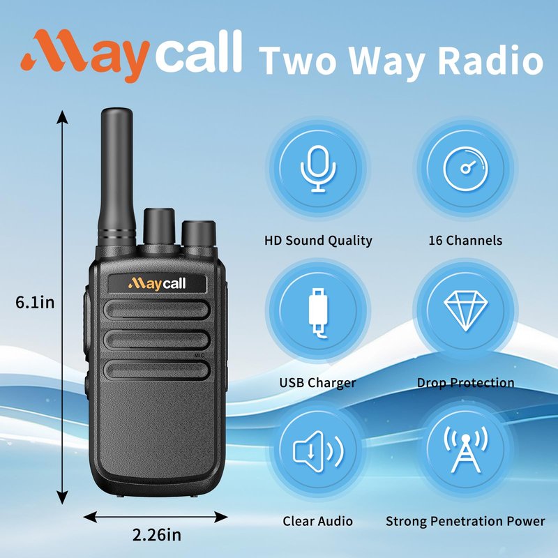 Maycall MC-558 2 Pack Walkie Talkies Two Way Radios for Adults with Earpieces 1200mAh One Click Frequency Matching Automatic Scanning HD Sound Quality for Cruise Hiking Hunting Skiing