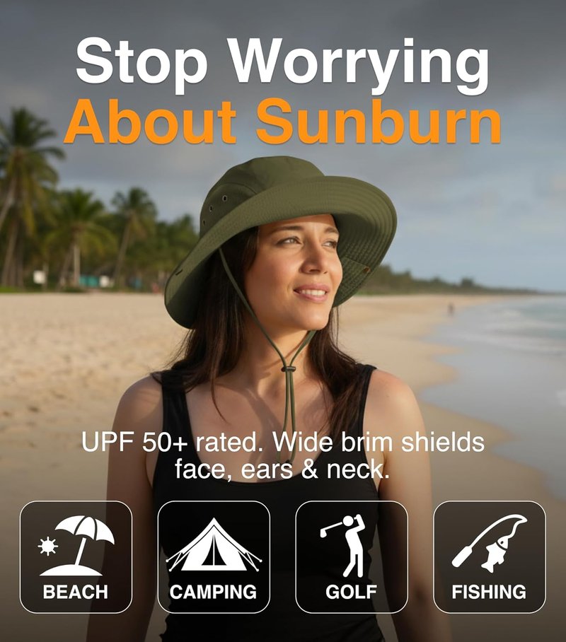 GearTOP Wide Brim Sun Hat | UPF 50+ Fishing Hat with Detachable Neck Flap & Face Cover for Men and Women