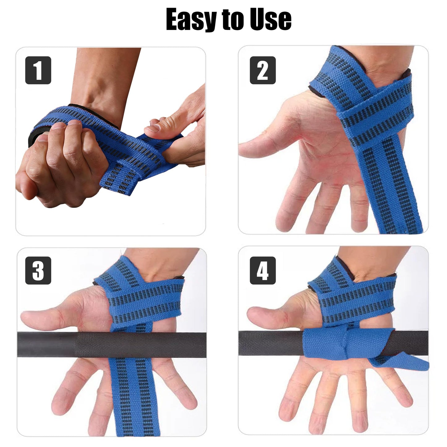 4 Pack Lifting Wrist Straps for Weightlifting, Lifting Straps for Gym Strength Training,Deadlifts,Workout, Men & Women Neoprene-padded Wrist Cushion Cotton Lift Straps with Anti-Skid Silicone -Blue