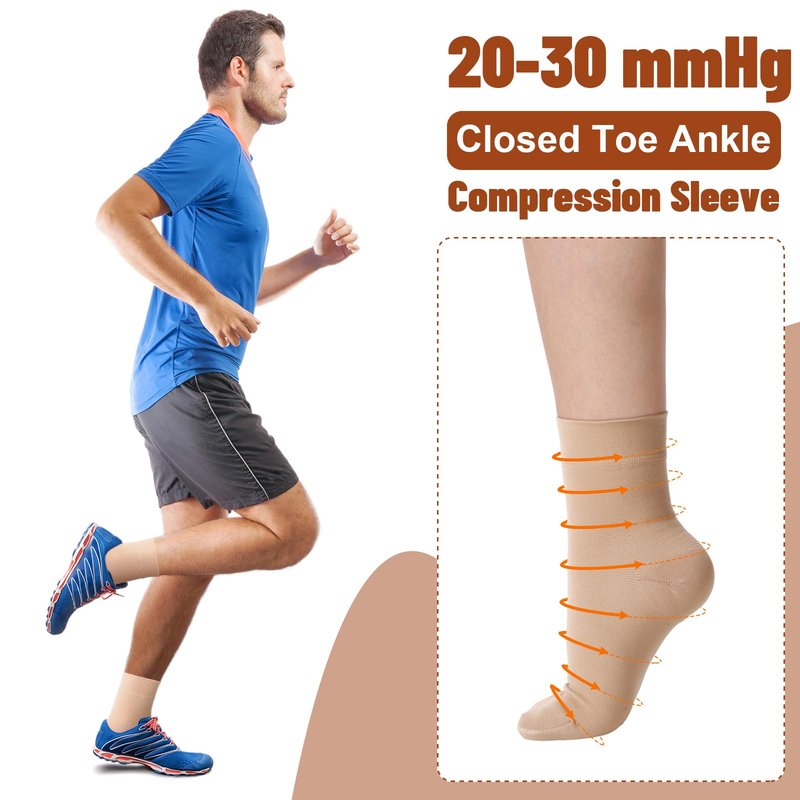 Shinymoon 4 Pairs Ankle Compression Socks 20-30 mmHg Closed Toe Ankle Compression Sleeve Brace Support Sleeve support anklet for Women Men(Nude Color,S/m)