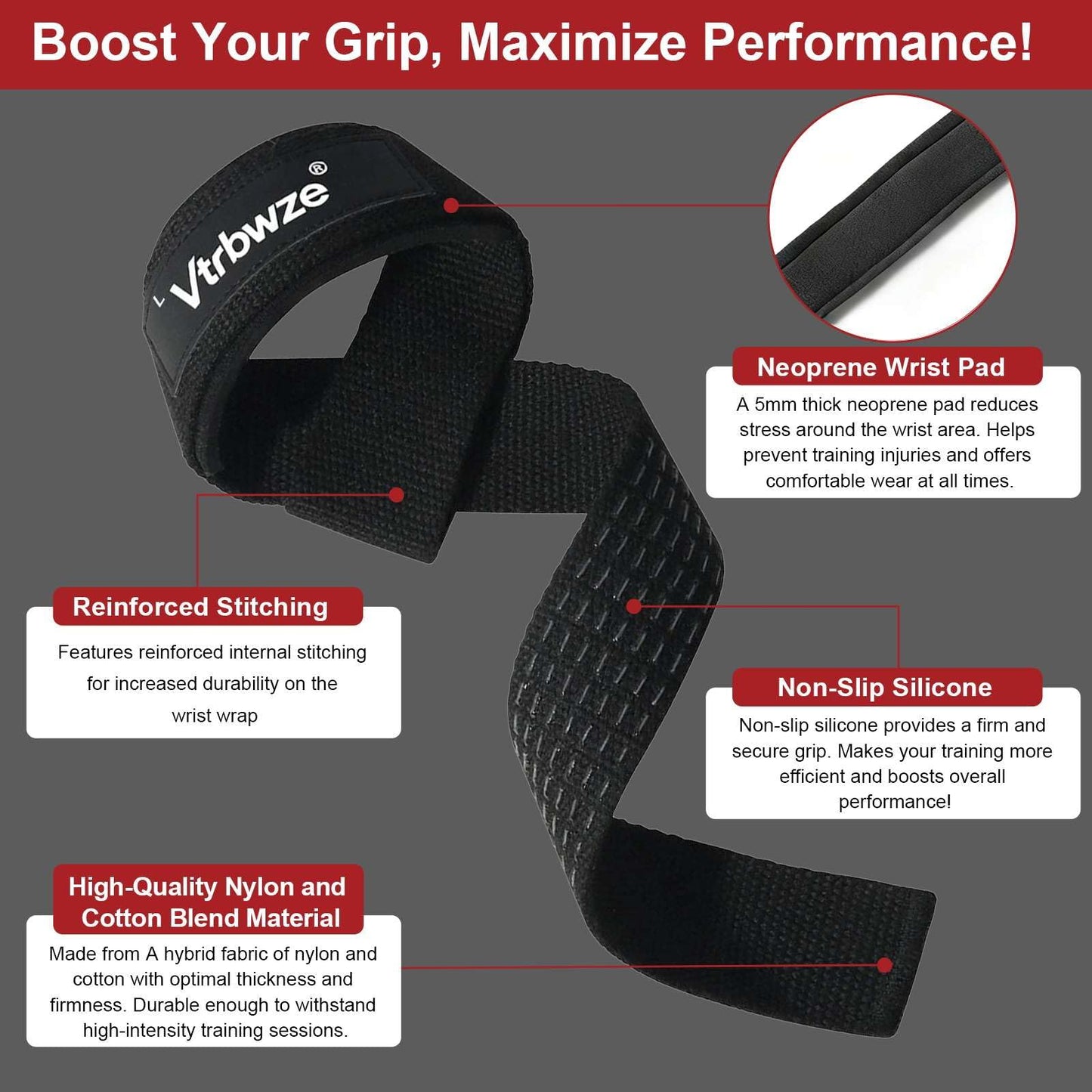 Vtrbwze Gym Lifting Straps for Weightlifting & Deadlift - Non-Slip Silicone Grip, Padded Wrist Support for Bodybuilding, Workout & Strength Training, Unisex Design for Men & Women (black)