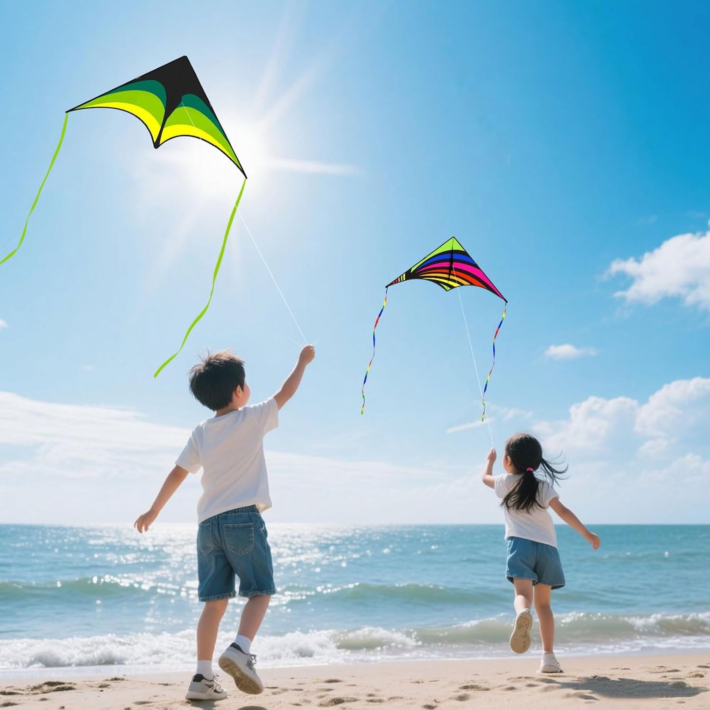 Delta Kite for Kids & Adults - Easy to Fly Colorful Kite for Beach Trips | 300ft String Handle Included