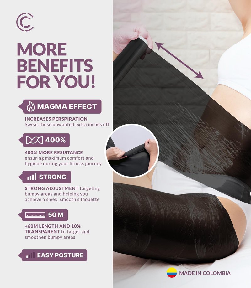 CURVEEZ 2 Rolls Osmotic Plastic Body Sweat Wrap, Workout & Sweat Enhancer - Stomach Wrap for Belly - Diy Sauna Body Wrap - Waist Trimmer Black