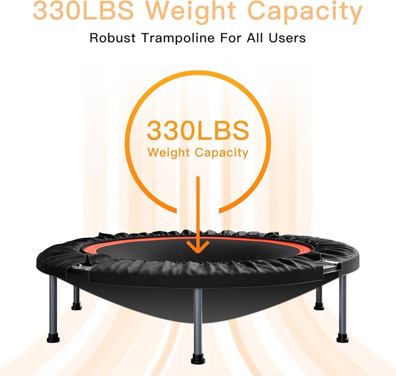 Foldable Mini Fitness Rebounder - Adjustable Foam Handle, Max Load 440 lbs | 40"/48" Indoor Cardio for Adults