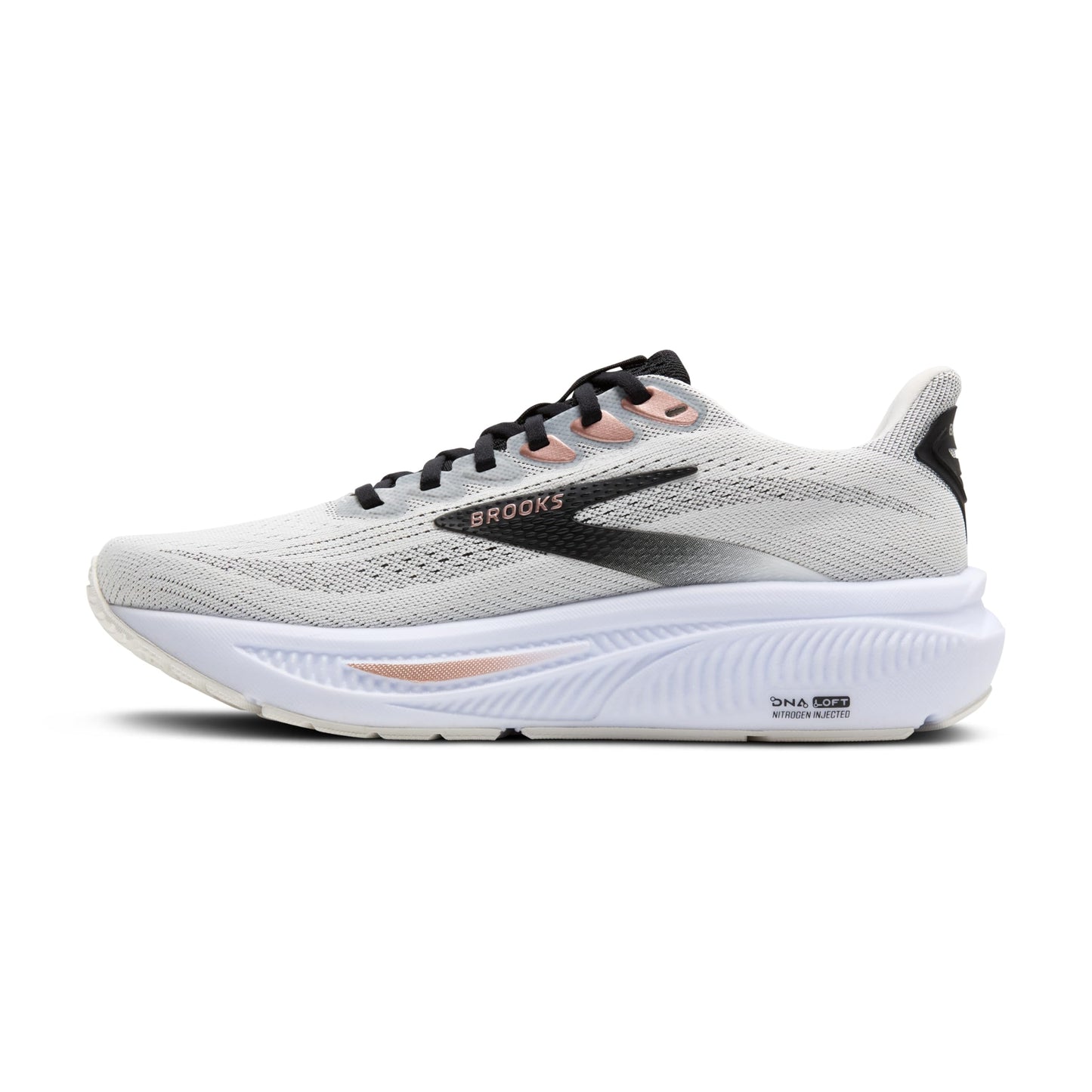 Brooks Women’s Ghost 17 Neutral Running Shoe - White/Black/Rose Gold - 7.5 Wide