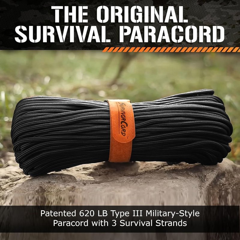 Patented Paracord 550 - Heavy Duty 620LB Strength Survival Cord for Camping & Outdoors | 25ft, 100ft, 500ft Options