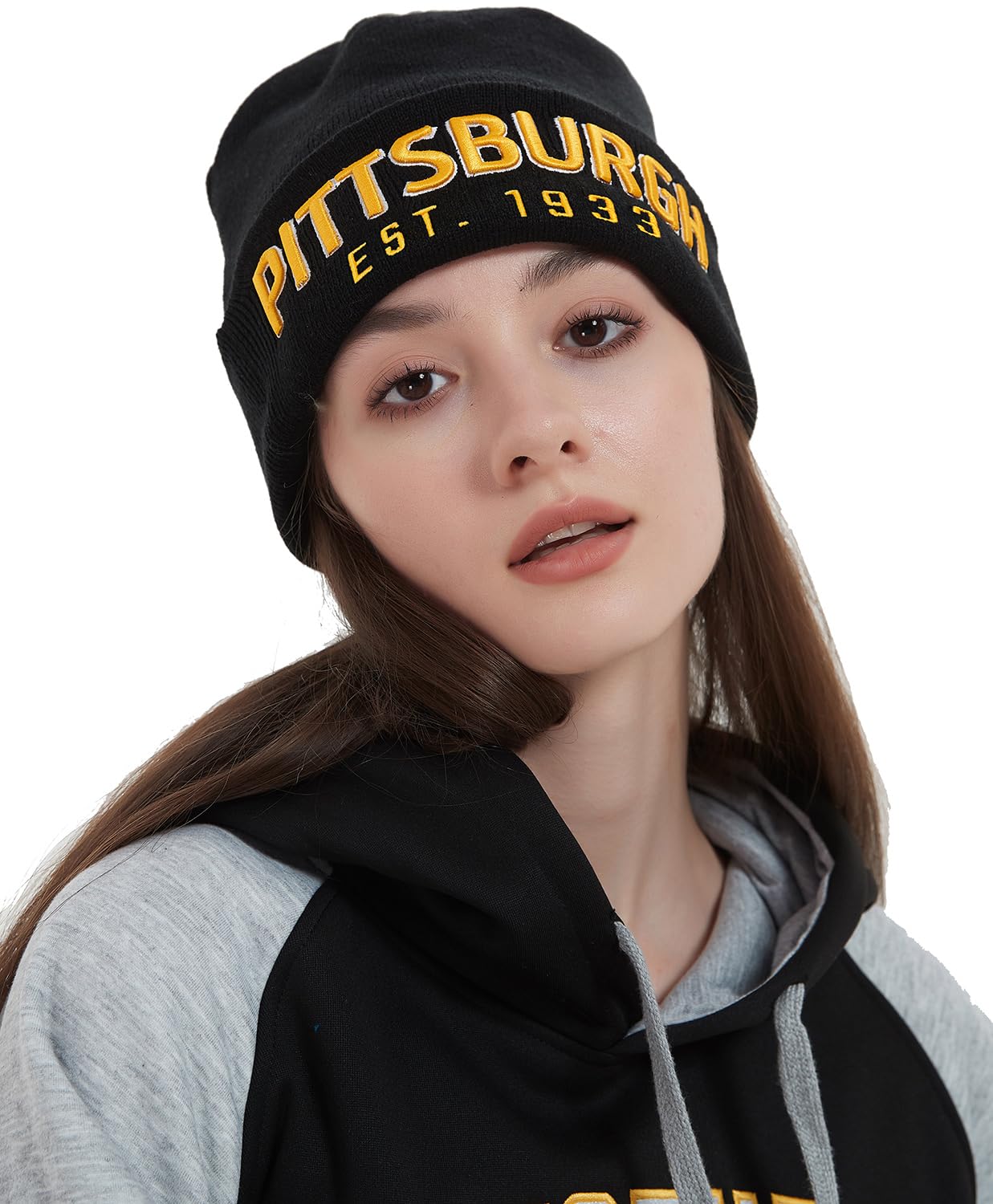 CLORPEAK Pittsburgh Embroidery Classic Cuff Beanie Hat Cuffed Winter Hat Knit Toque Skull Cap - Black OneSize