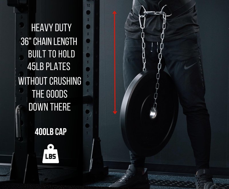 Dip Belt with Chain for Weightlifting – 42in Steel Belt Chain, 7in Padded Back Support, 400lb Capacity – Weighted Belt for Pullups, Dips, Squats – Heavy Duty Weight Belt for Men and Women