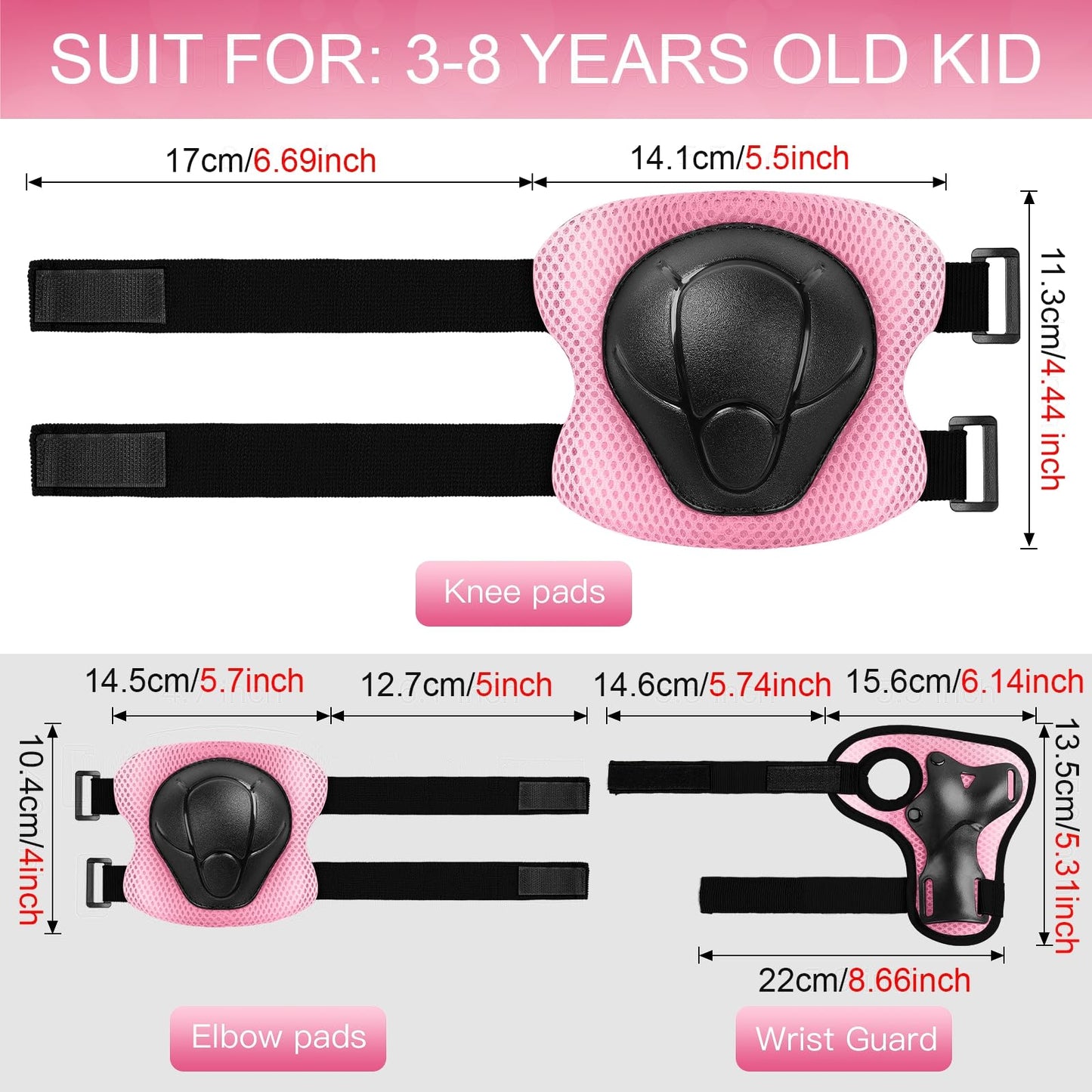 Wemfg Kids Protective Gear Set Knee Pads for Kids 3-14 Years Toddler Knee and Elbow Pads with Wrist Guards 3 in 1 for Skating Cycling Bike Rollerblading Scooter