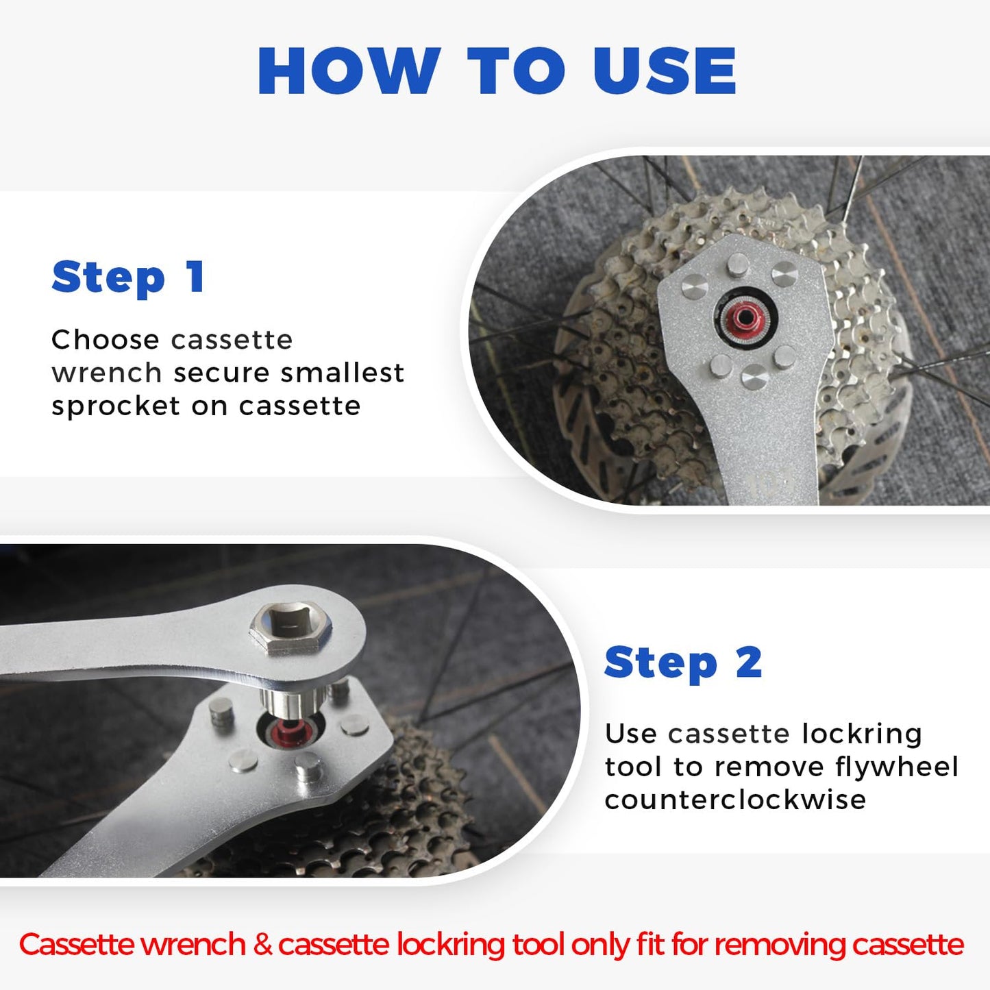 HUBAKO Cassette Removal Tool Sets, Cassette Wrench & Lock Ring Tool for 10T/11T Sprocket Cassette Install Removal, Bearing Steel + Ni-Cr Plating Cassette Wrench Tool with Rubber Grip for MTB Road Bike
