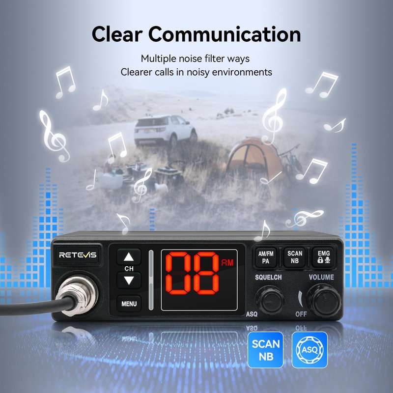 Retevis MB3A 40-Channel AM/FM CB Radio Kit - Long Range Trucker Radio with Antenna, 12V/24V Cigarette Lighter, Noise Limiter, PA, Emergency Channels 9/19, Cooling System