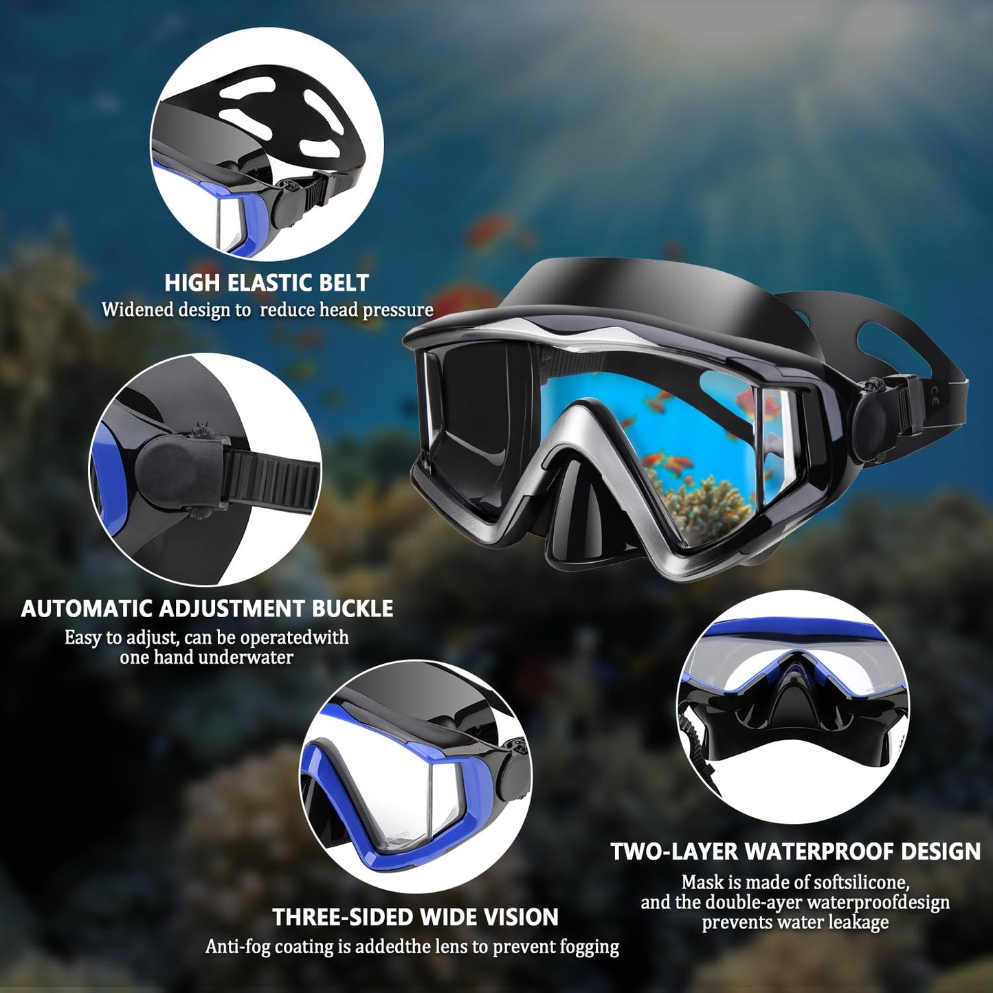 AQUA A DIVE SPORTS Diving mask Anti-Fog Swimming Snorkel mask Suitable for Adults Scuba Dive Swim Snorkeling Goggles Masks