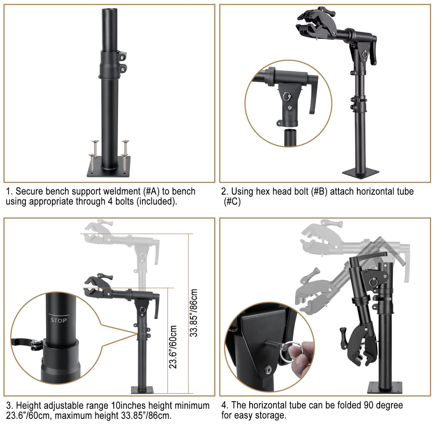CHEPARK Bike Repair Stand (Max 88lbs) - Bench Mount Bike Workstand - E Bike Repair Stand Shop Home Mechanics for Mountain Bike and Road Bike (Black-Bench)