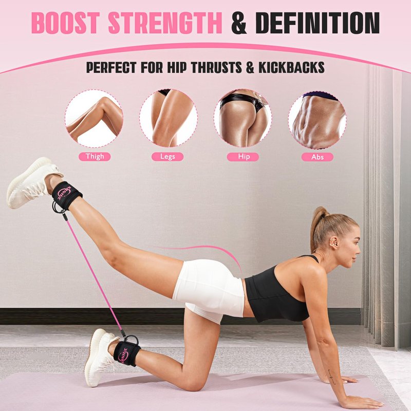 KRNIUC Ankle Resistance Bands with Cuffs, Resistance Bands for Working Out, Home Gym Workout Equipment for Women, Pilates Exercise, Hip, Leg, Glute Ankle Weights Training- Exercise Guides Included