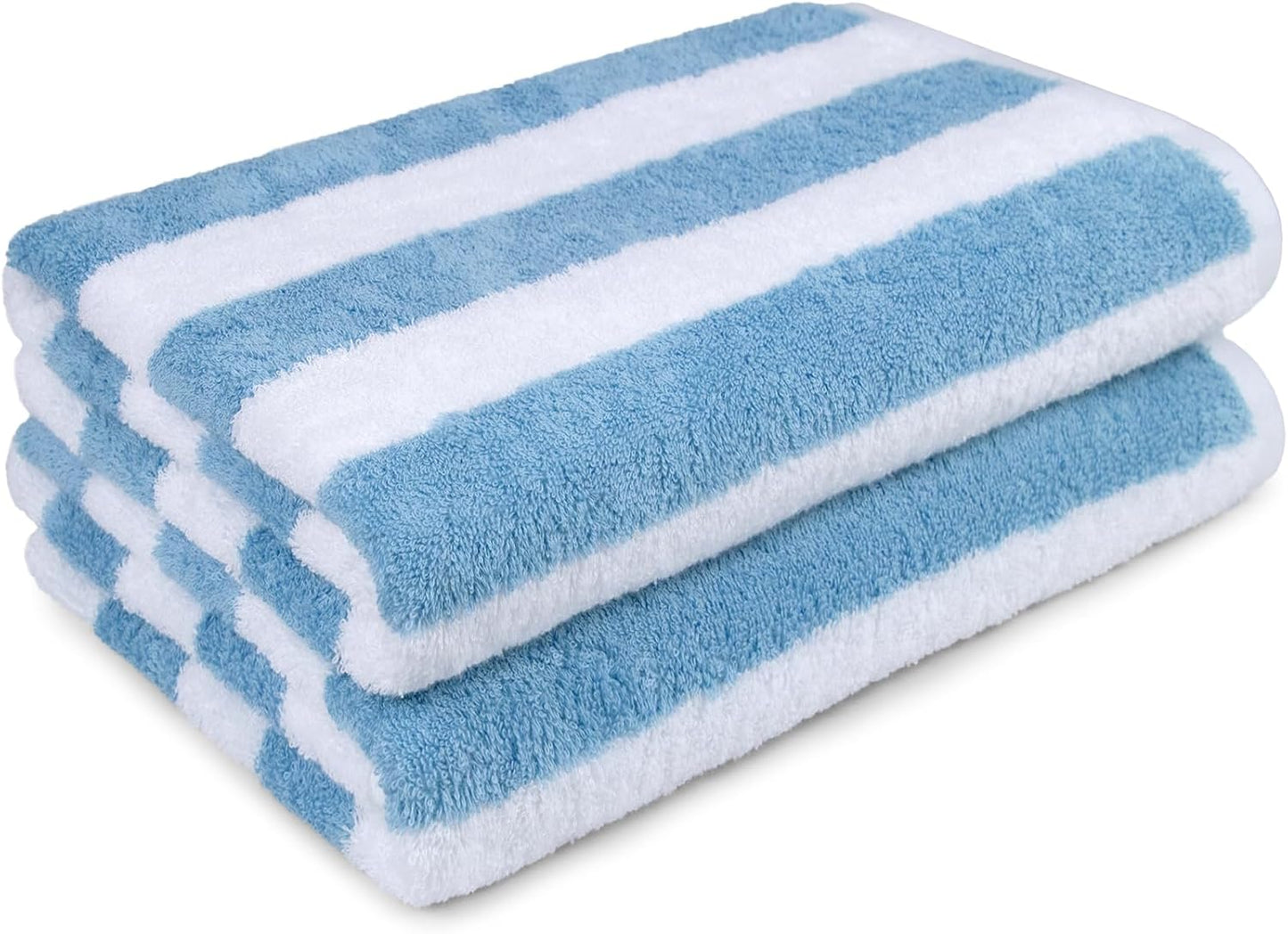 Soft & Absorbent Beach Towels - 100% Cotton Cabana Stripe | Quick Dry, Large 30" x 60", Sky Blue, 4-Pack