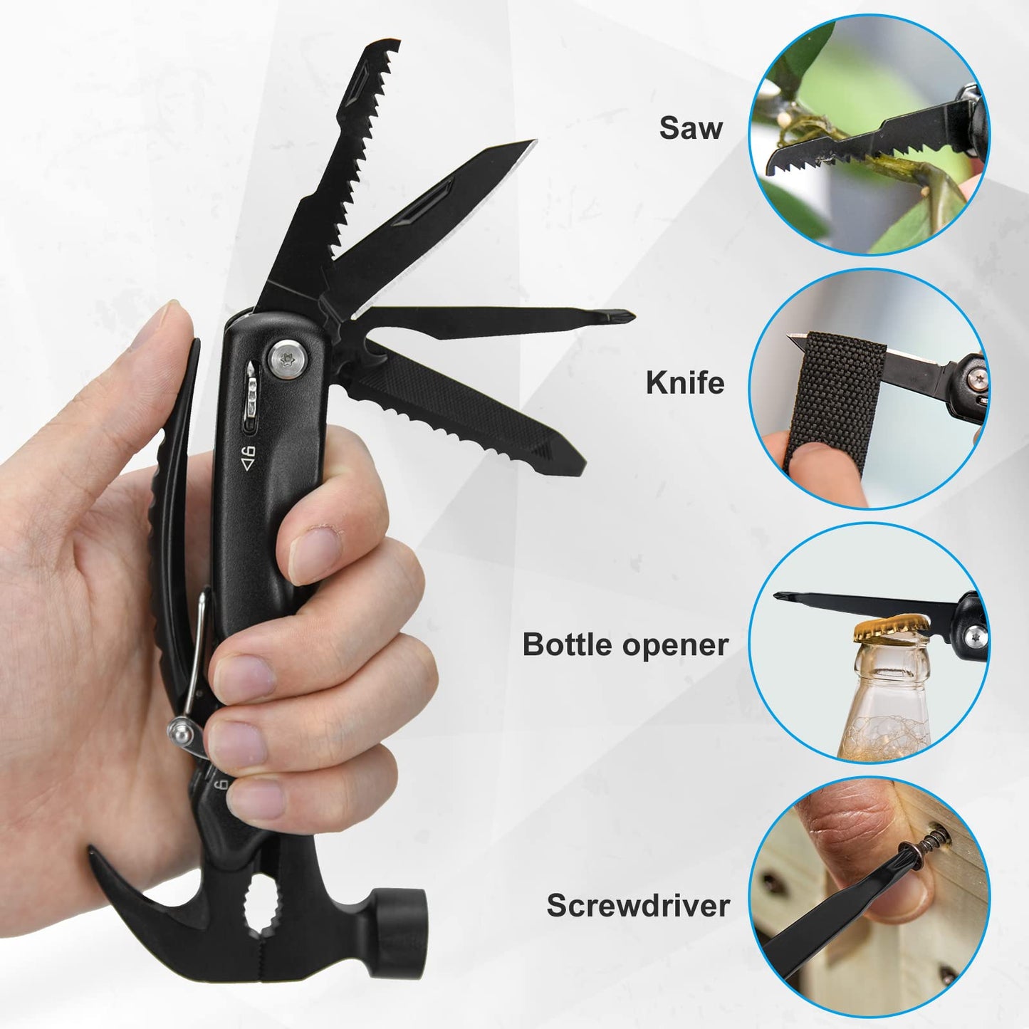 BIIB Father's Day Gifts for Dad, Camping Essentials 12 in 1 Hammer Multitool Dad Gifts for Men, Father's Day Gifts from Daughter Wife, Birthday Gifts for Men, Him, Grandpa, Camping Gear Tools for Men