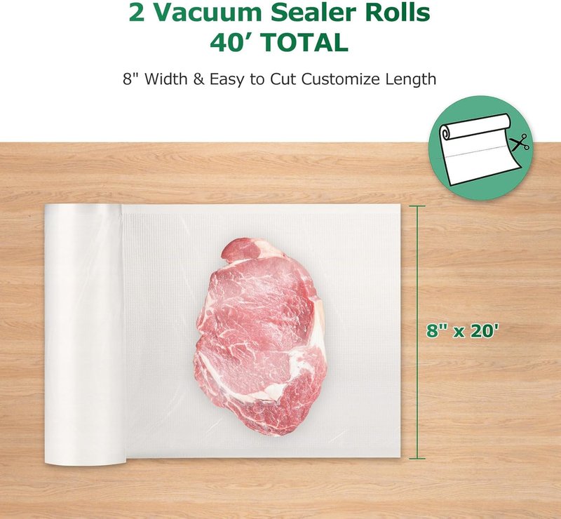 FRESKO Vacuum Sealer Bags - 8"x20' Heavy Duty BPA-Free Food Storage Rolls for Meal Prep | Sous Vide Cooking