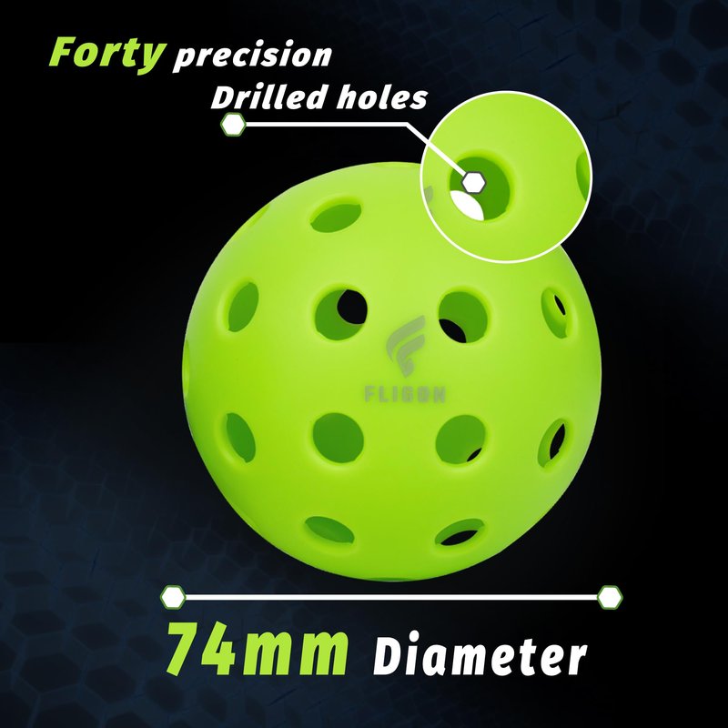 Gustamucho Fligon Pickleball Balls, 12-Pack, Pickleball Balls 40-Hole Outdoor Design, High Bounce, True Flight & Durability for All Skill Levels（Green）