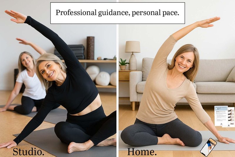 52 Premium Pilates Cards - 40 Pilates exercises- Led by Stott Pilates Certified Instructor- Detailed photos- Video Instructions - Do Pilates at Home- No equipment needed.