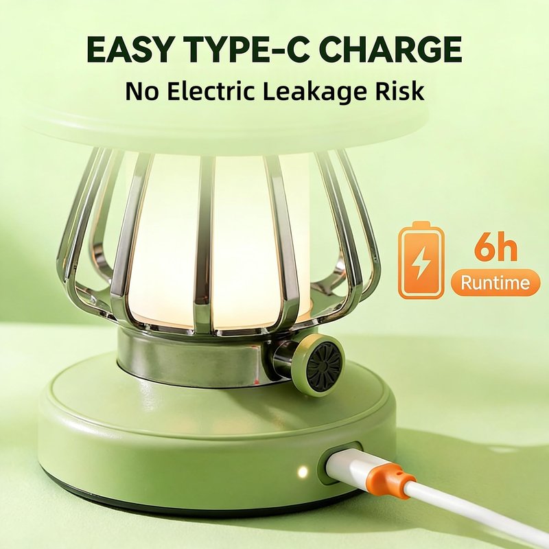 Kids Lantern with 3 Color Light & USB-C Rechargeable, Dimmable Camping Night Light for Children, Safe & Durable ABS Plastic Toddler Flashlight for Bedroom, Tent, Spring Camping Gear for Kids (Green)