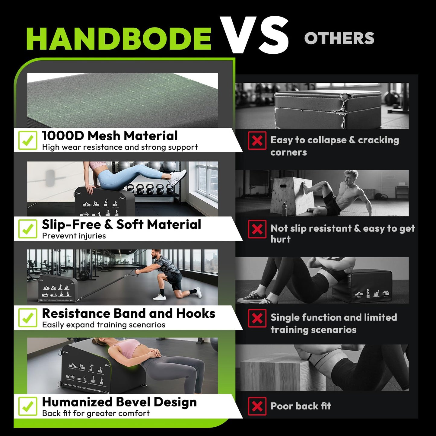 HANDBODE Hip Thrust Bench, Multi-Functional Slip-Free Hip Thrust Machine for Glute Bridge, Box Jump, Push-Ups, Squat, Ab Exercise, Suitable for Home & Gym, Includes 4ft Olympic Bar