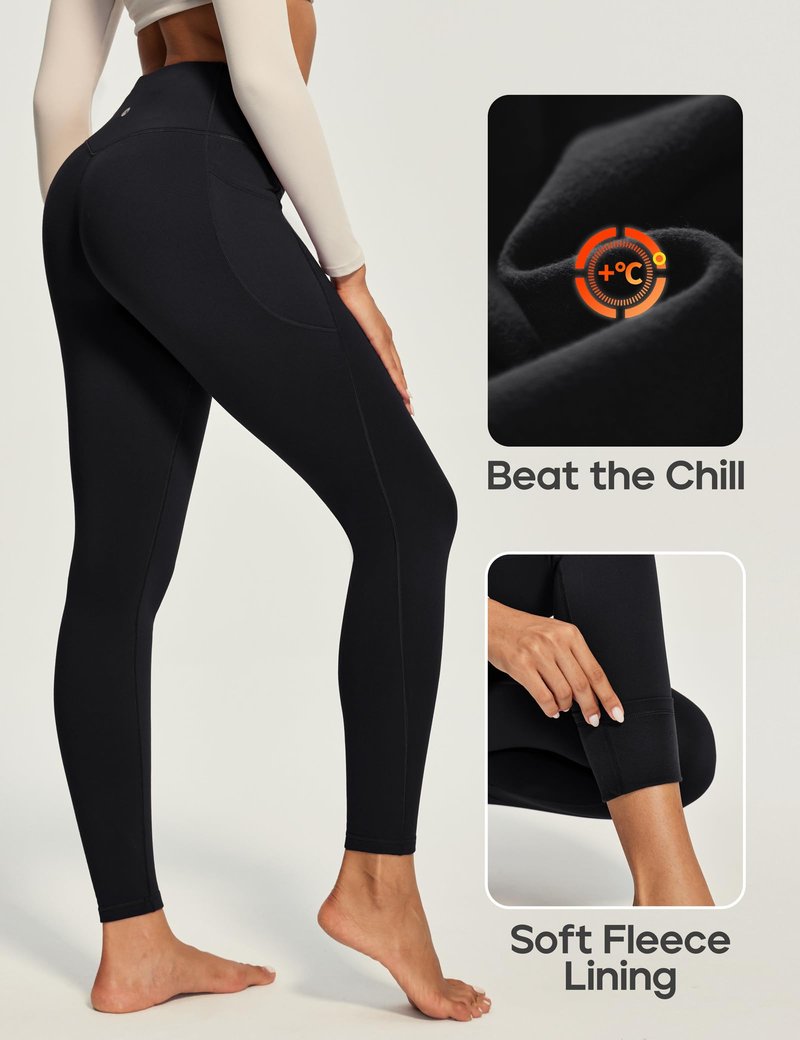 Heathyoga Fleece Lined Leggings Women with Pockets Thermal Leggings for Women Tummy Control Warm Winter Pants Yoga Pants Black