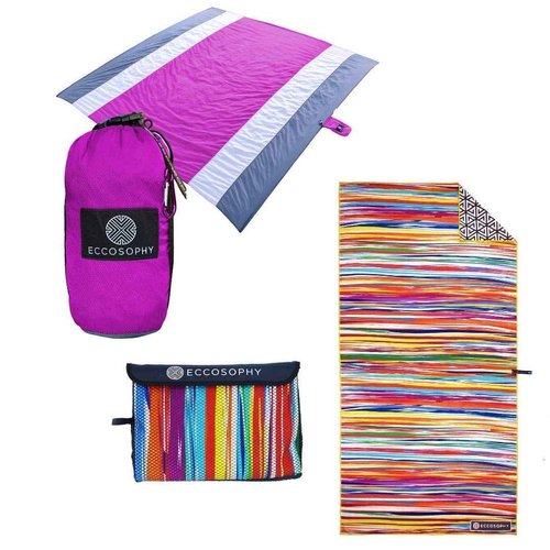 ECCOSOPHY Sandproof Beach Blanket and Quick Dry Microfiber Beach Towel Collection.