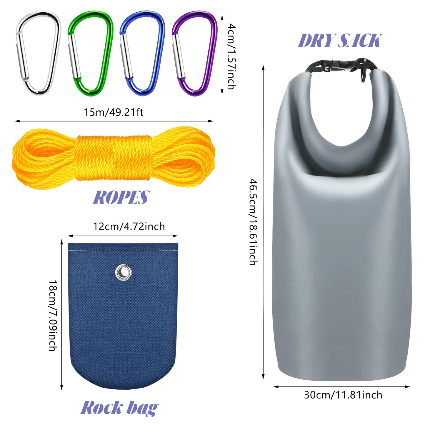 2 Sets Bear Food Bag Hanging System Ultralight Food Bag Hanging System Include 10 L Waterproof Bear Bag for Food Backing, Pulley System, Nylon Ropes and Clips for Camping Backpacking (Bright Color)