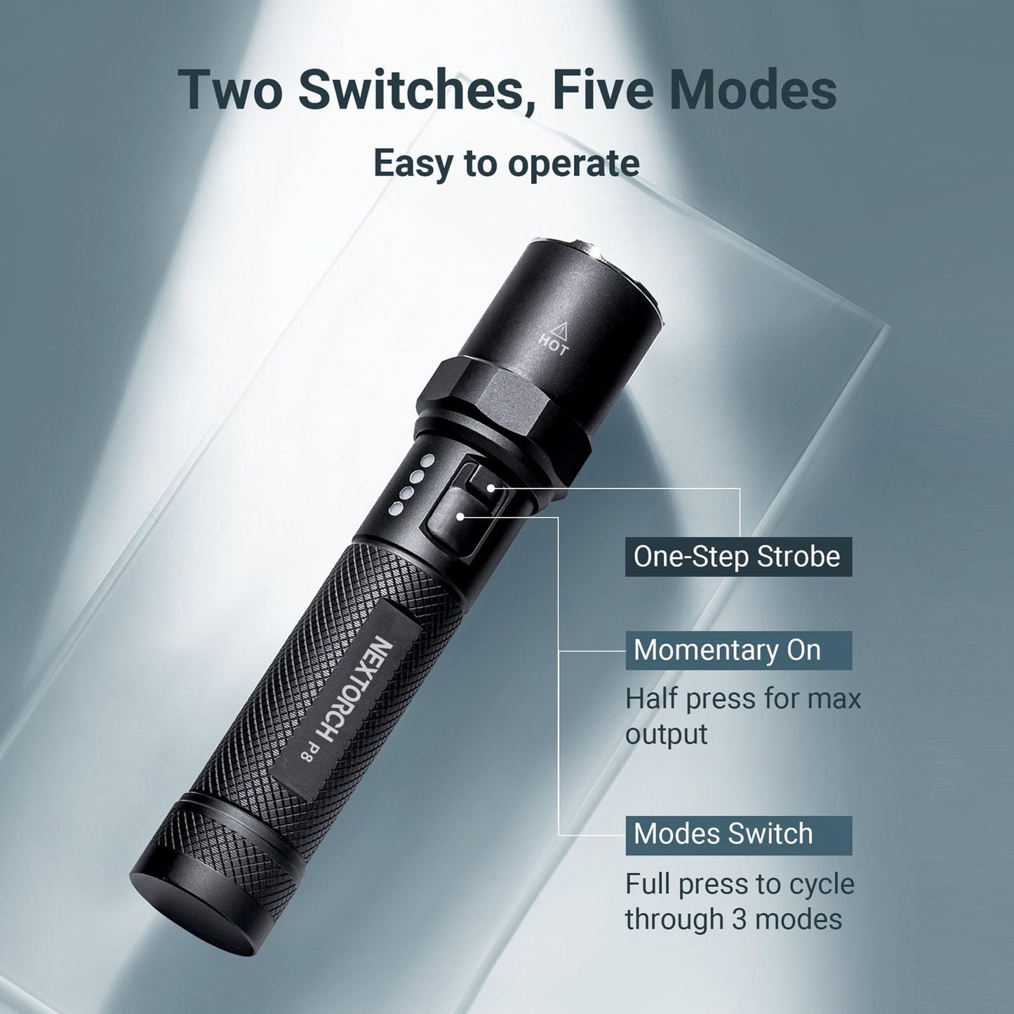 NEXTORCH P8 Rechargeable Flashlight High Lumens, 1600 Lumens LED Police Flashlight with 5 Modes & Strobe & Ceramic Glass Breaker for Daily Use, Night Duty, Dog Walking, Outdoor Adventure