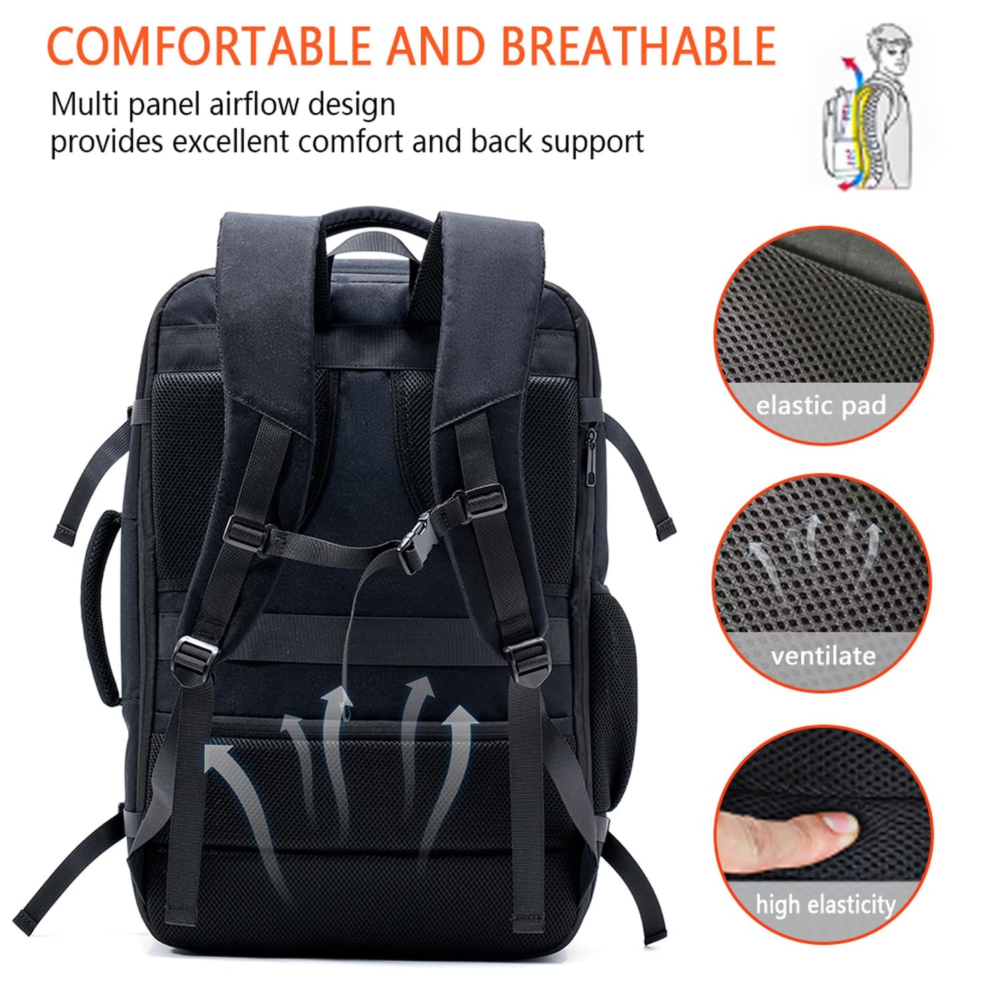 WeiTrust Travel Laptop Backpack, 50-60L Large Expandable Suitcase-Style Backpack for Business & Daily Travel, Carry-On Friendly with Side Water Bottle Pockets, Fits 18-Inch Laptops