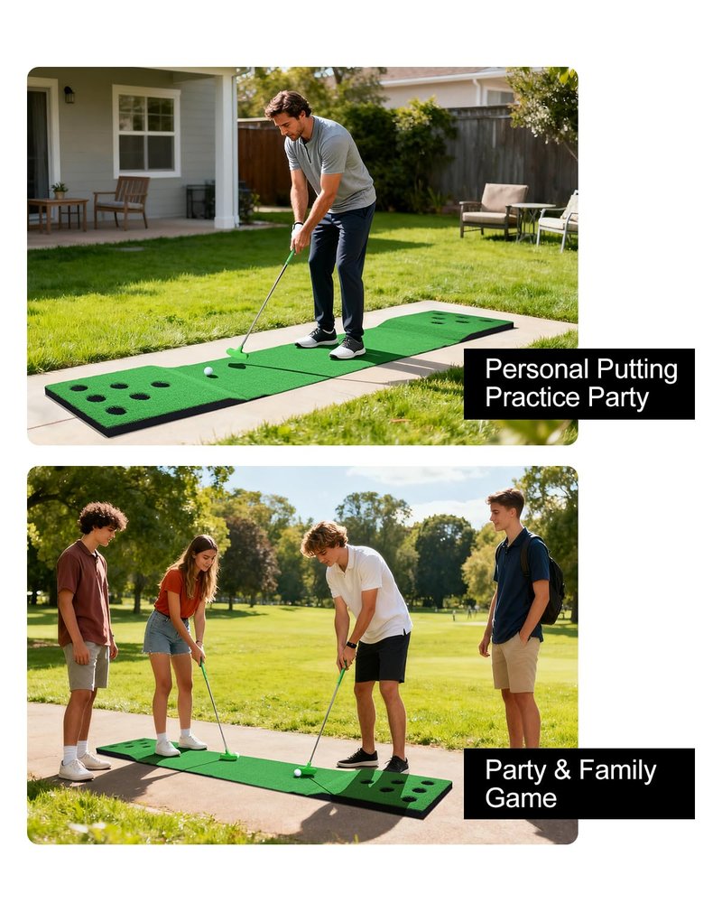 GEAVESS Golf Putting Game Set for Indoor & Outdoor, Portable Golf Pong Putting Green Mat with 2 Putters, 2 Balls,12 Hole Covers, 1 Storage Bag for Home, Backyard, Office & Party