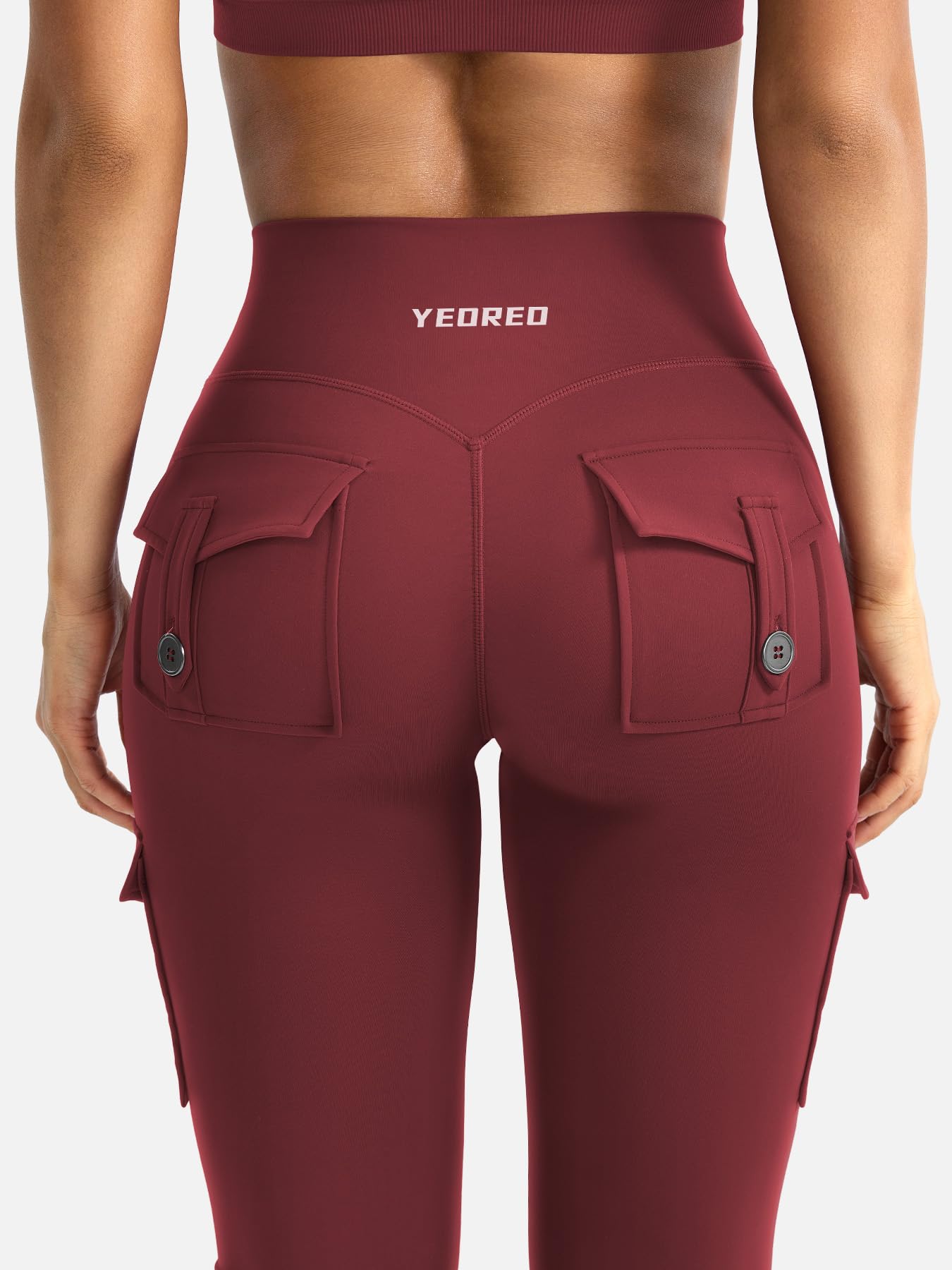 YEOREO CoreFlex Women Workout Flare Leggings with Pockets Hidden Scrunch High Waisted Cargo Gym Yoga No Front Seam Leggings Anchor Red XXL