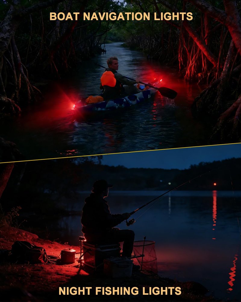 2PCS Red Boat Navigation Light Rechargeable Flash Marine Port Bow Light 4 Modes Safety Clearance Lamp for Skeeter Yacht Pontoon Trailer Truck Bike Backpack Helmet