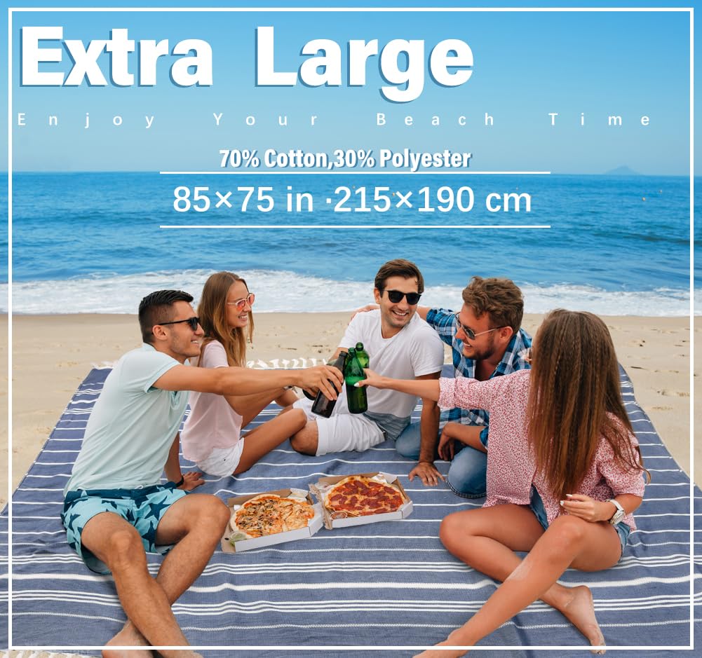 Widdonen Giant Turkish Beach Towel Blanket 85x75 Cotton XXL Extra Large Oversided Bath Pool Blankets XL Huge Bed Sand Free Throw Towels Picnic Outdoor Big Quilt Necessities Cloud Gifts for Adult Blue