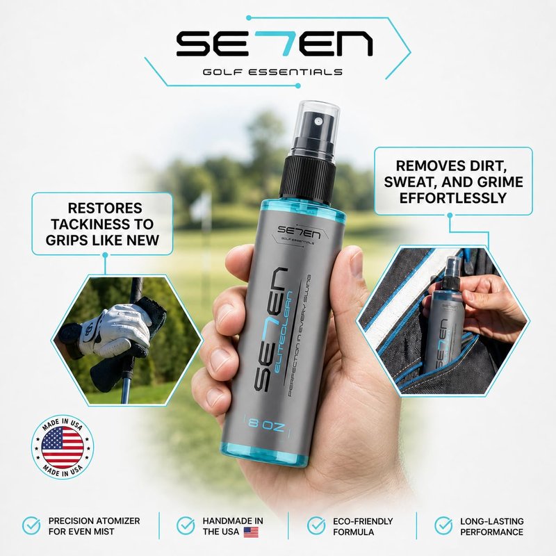 SE7EN EliteClean Golf Grip Cleaner Spray - Restores Tackiness & Control, Removes Sweat & Dirt, Golf Club Grip & Pickleball Paddle Cleaner, Safe for Sports Equipment, Includes Microfiber Towel (2 Pack)