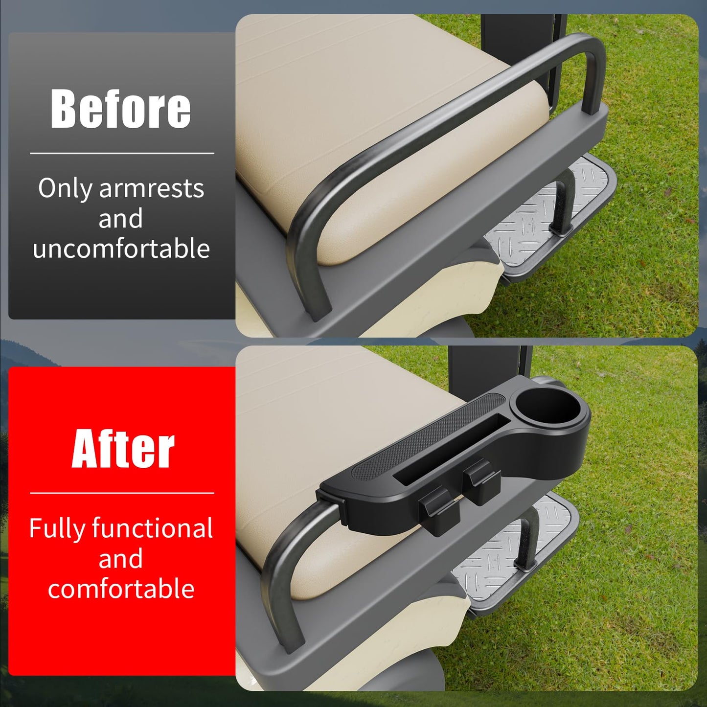 Kingna Golf Cart Armrest Equipped with Cigar Rest Cup Holder Phone Holder Universal Fit for EZGO/Club Car/Yamaha and More, Fit 1.0" or 1-1/4" Square Tube Frame (A Tasteful Addition to Your Ride)