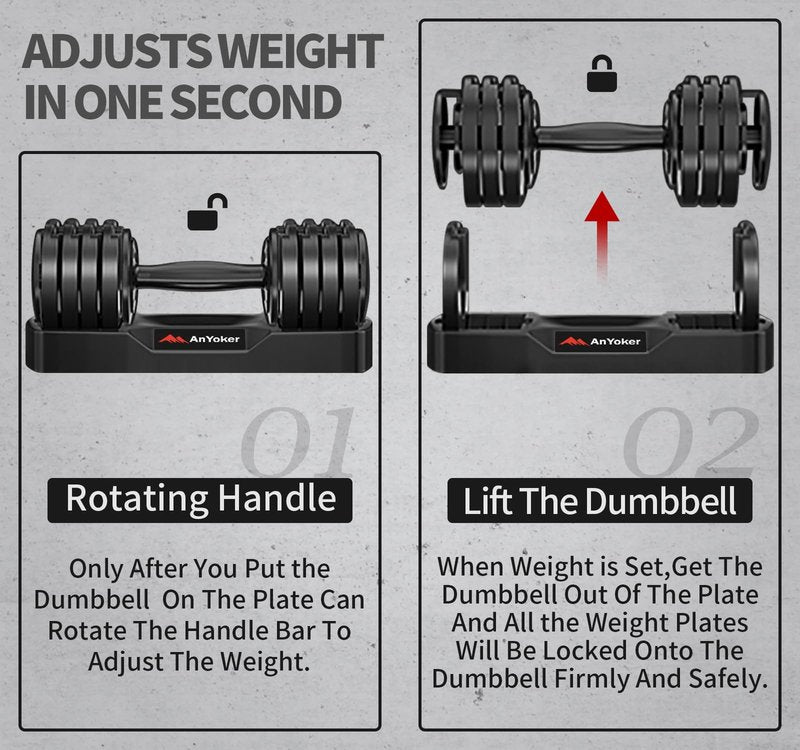 AnYoker Adjustable Dumbbells One Second Change Free Weight Compact Efficient Exercise ＆ Fitness Dumbbell Home Gym Max 25LB or 55LB TJDYL (25LB/RED/One Pack)