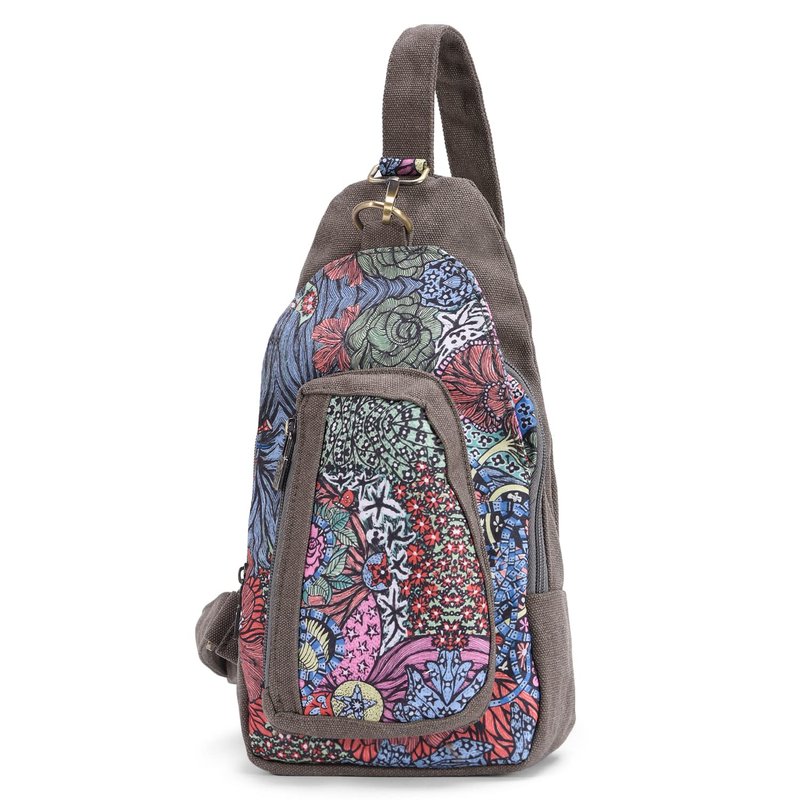 Black Butterfly Bohemian Floral Canvas Sling Bag for Women Men, Lightweight Crossbody Chest Bag for Travel Hiking, Adjustable Shoulder Strap Daypack with Multiple Pockets (Grey)