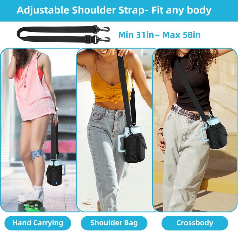 Xxerciz Water Bottle Carrier Bag for Simple Modern 50 oz Mug Tumbler with Handle, Nylon Bottle Pouch with Phone Pocket, Adjustable Shoulder Strap Water Bottle Holder for Simple Modern Cup Accessories