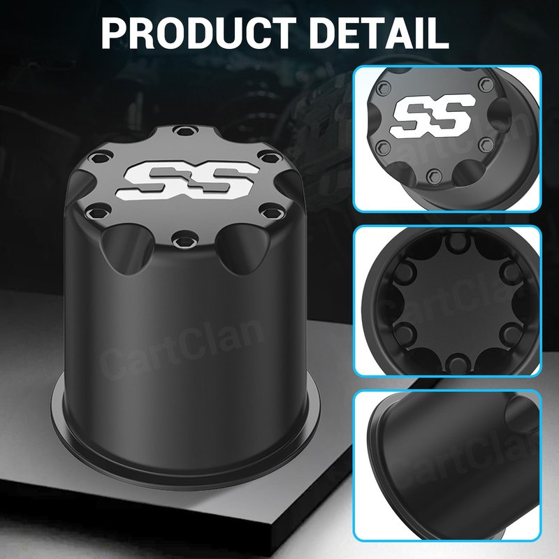 CartClan Golf Cart Black SS Center Cap Cover, Suitable for 2.65" Dia Bore Wheel Rim SS Chrome Plastic Center Caps for EZGO Golf Cart Wheel -4 Black Packs