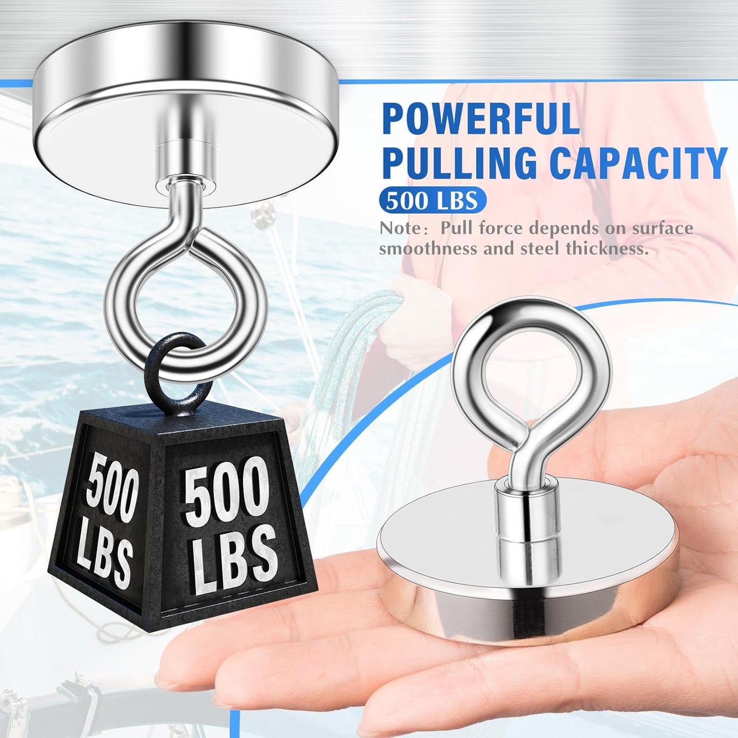 Strong Fishing Magnet - 2.36 Inch 500lbs Heavy Duty Rare Earth Magnet for Treasure Hunting & Item Retrieval