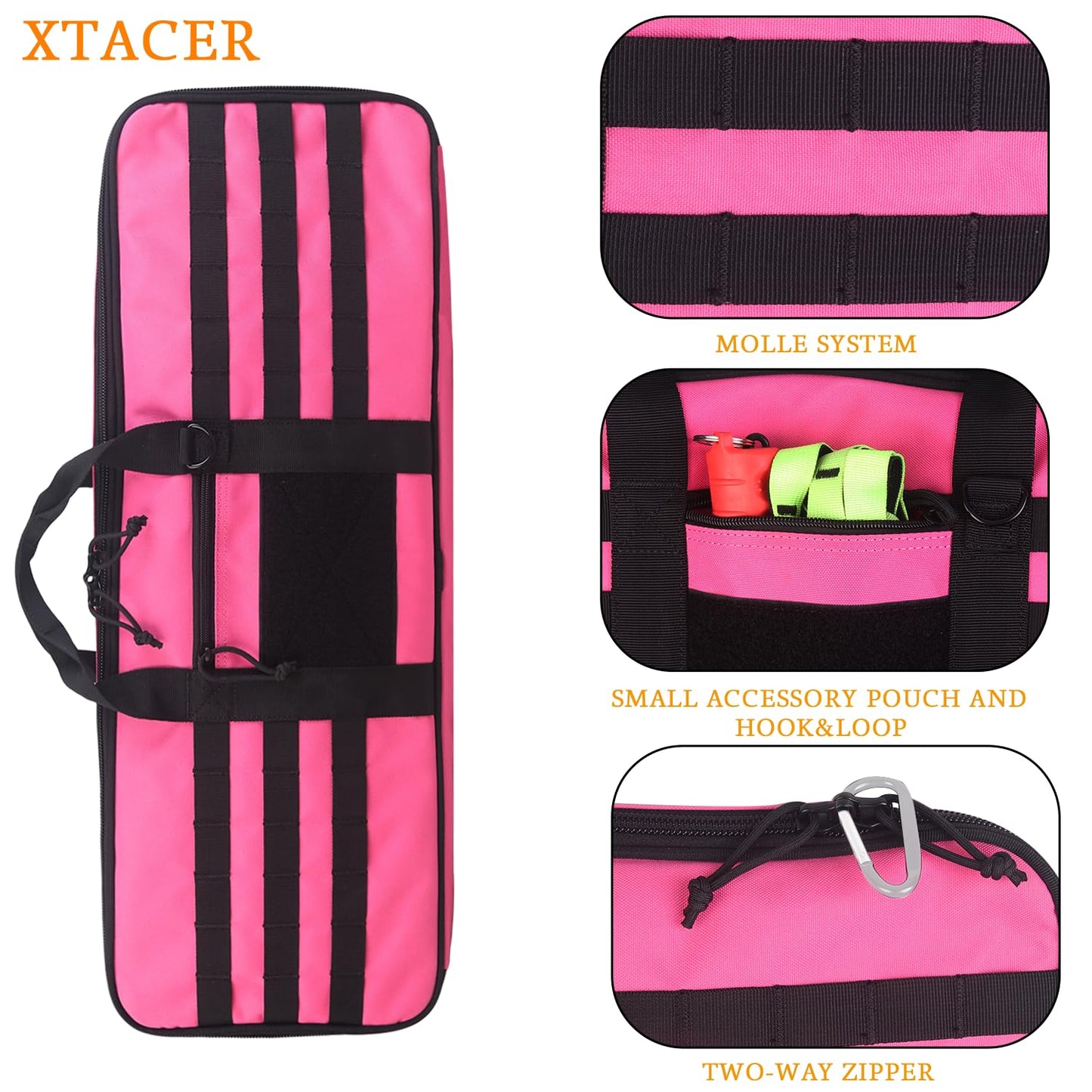 XTACER Tactical Bow Case MOLLE Recurve Takedown Bow Case Fully Padded Case (Hot Pink)