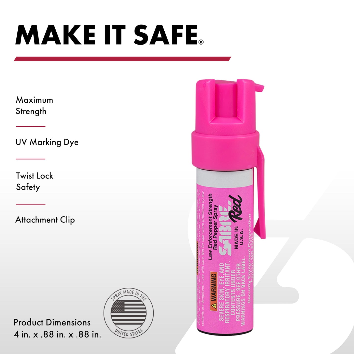 SABRE RED Compact Pepper Spray for Self Defense, Max Police Strength OC Spray with UV Dye, Easy Carry Belt Clip & Fast Access, Protect Against Multiple Threats, Secure & Easy to Use Safety, 0.67 fl oz