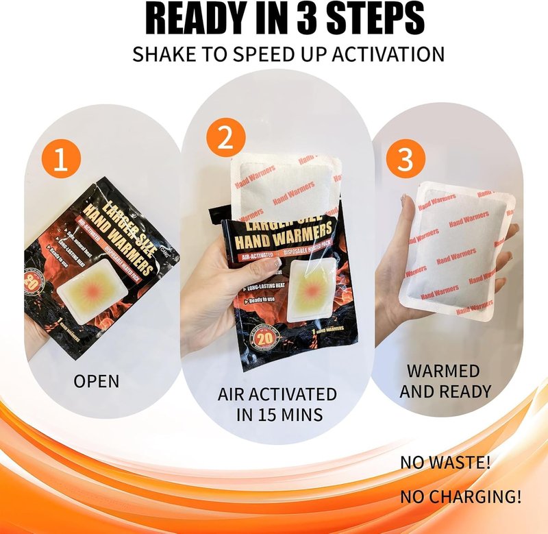 Hand Warmers Disposable 20 Pack- Up to 20 Hours of Heat - Super Long Lasting Air Activated Warmers, All Natural, Portable for Body, Hands & Toes - Odorless Hot Warmer Heater for Outdoor Sport