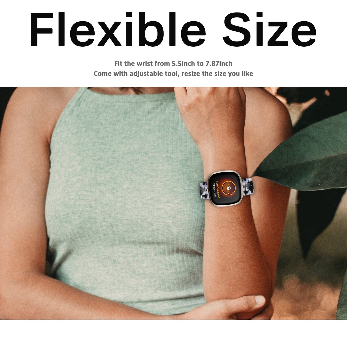Miimall Compatible for Fitbit Versa Sense Strap, Versa 3 Resin Band Stylish with Stainless Steel Clasp Replacement Bands Straps for Fitbit Versa Sense Versa 3 Trackers(Black&White)