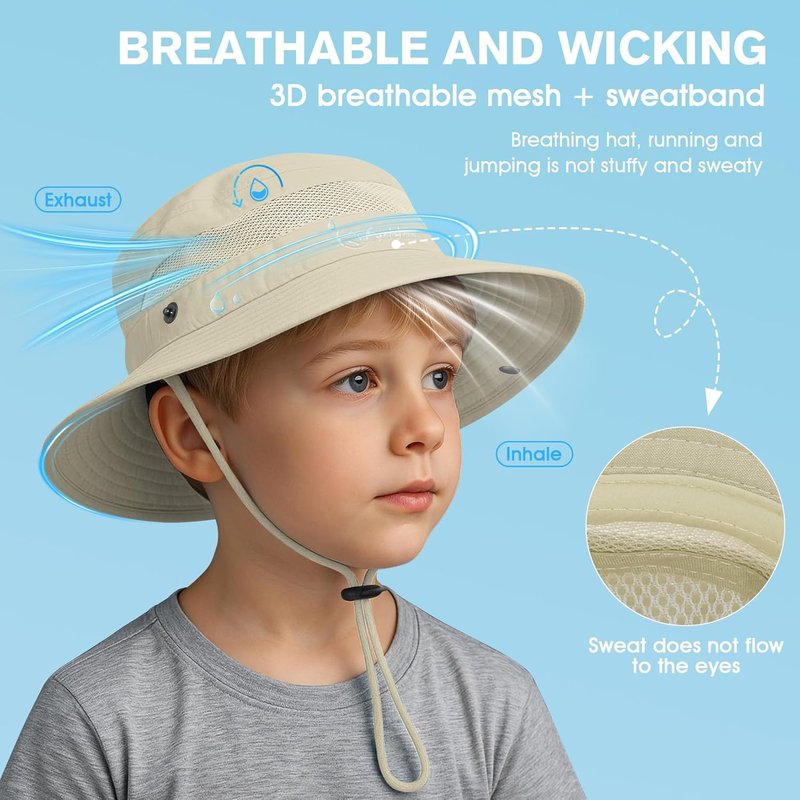 Outdoor Kids Sun Hat - UPF 50+ Quick Dry Adjustable Bucket Hat | Windproof Waterproof for Beach & Safari